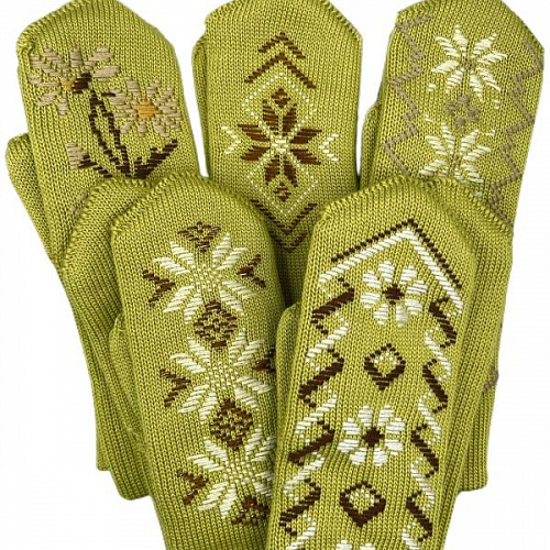 Женские двойные варежки с ручной вышивкой (цветочный орнамент №2) Женские двойные варежки с ручной вышивкой (цветочный орнамент №2)