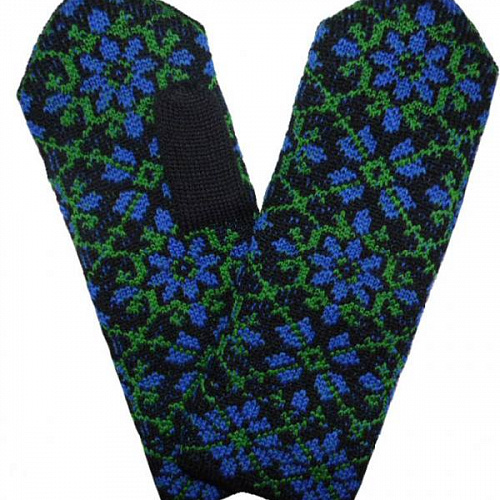 Женские варежки жакардовой вязки из 100% шерсти (цветочный орнамент №7) Женские варежки жакардовой вязки из 100% шерсти (цветочный орнамент №7)