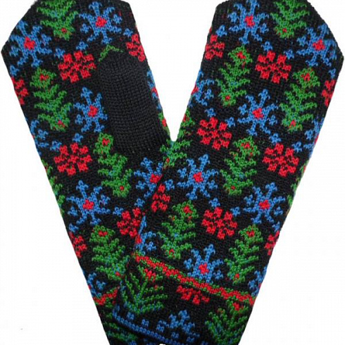 Женские варежки жакардовой вязки из 100% шерсти (цветочный орнамент №6) Женские варежки жакардовой вязки из 100% шерсти (цветочный орнамент №6)